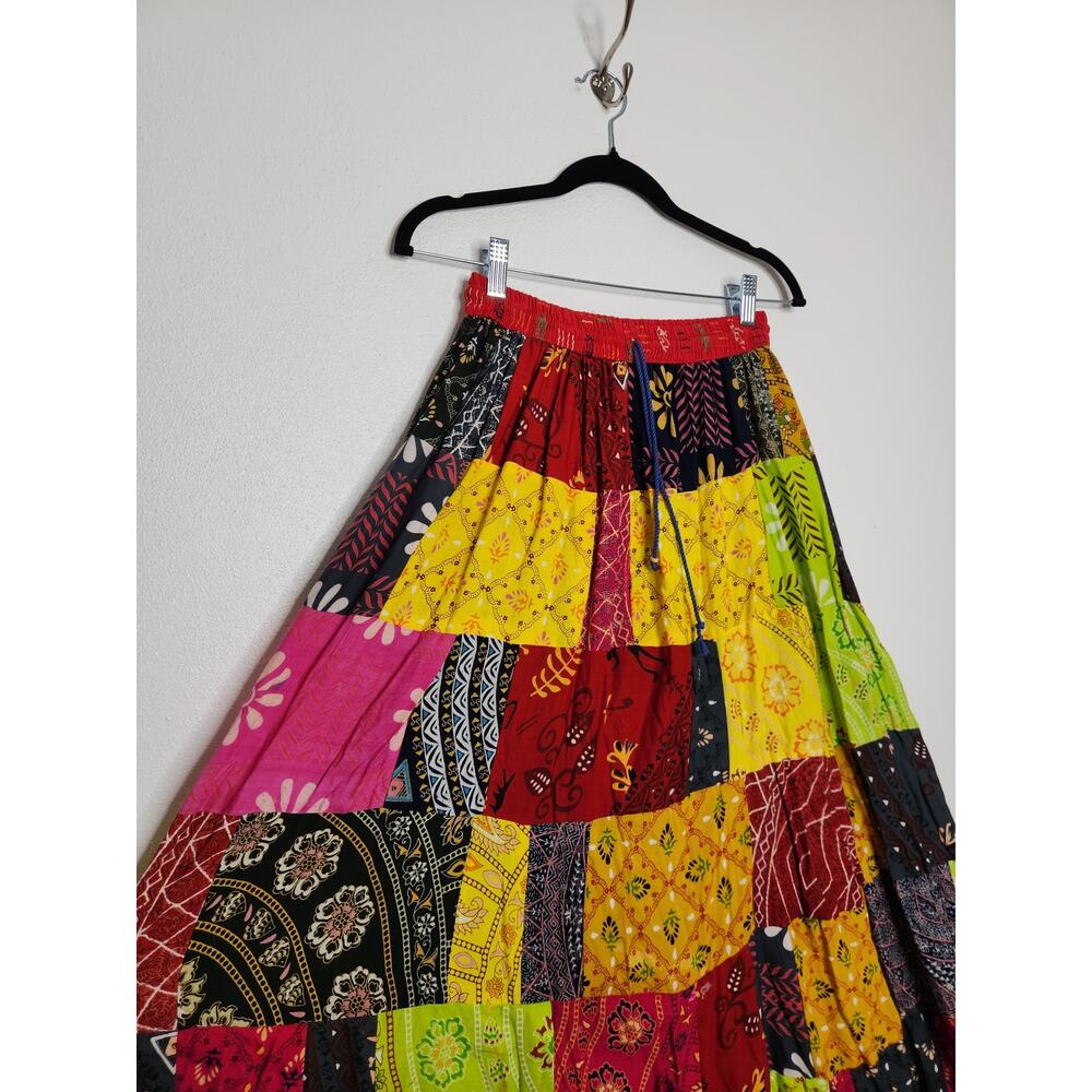 Vintage y2k Boho Maxi Skirt Patch Hippie Gypsy Grunge Flowers Fairy - Picture 3 of 4